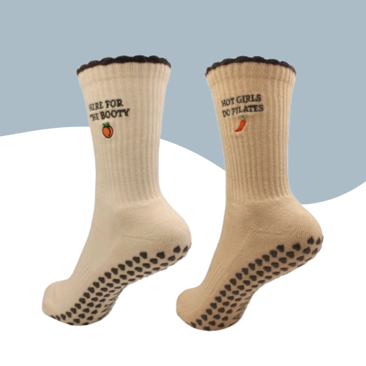 Beige pilates gripsokken 2 paar met antislip zool ManaMove