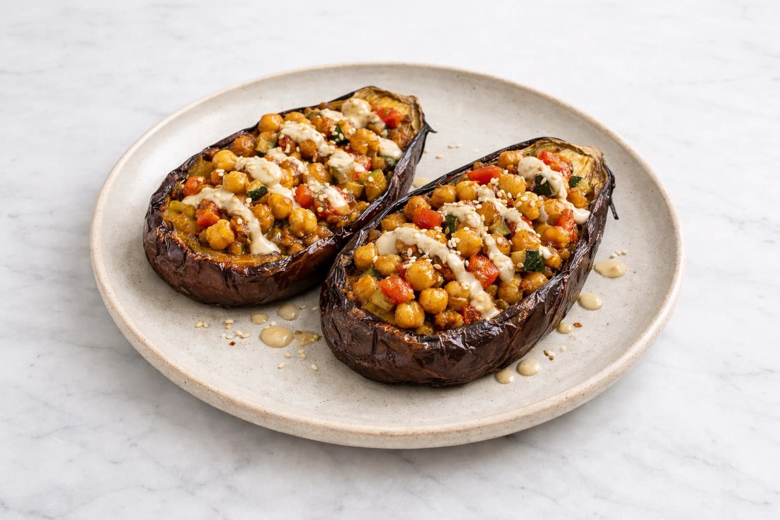 Gevulde Aubergine met Kikkererwten