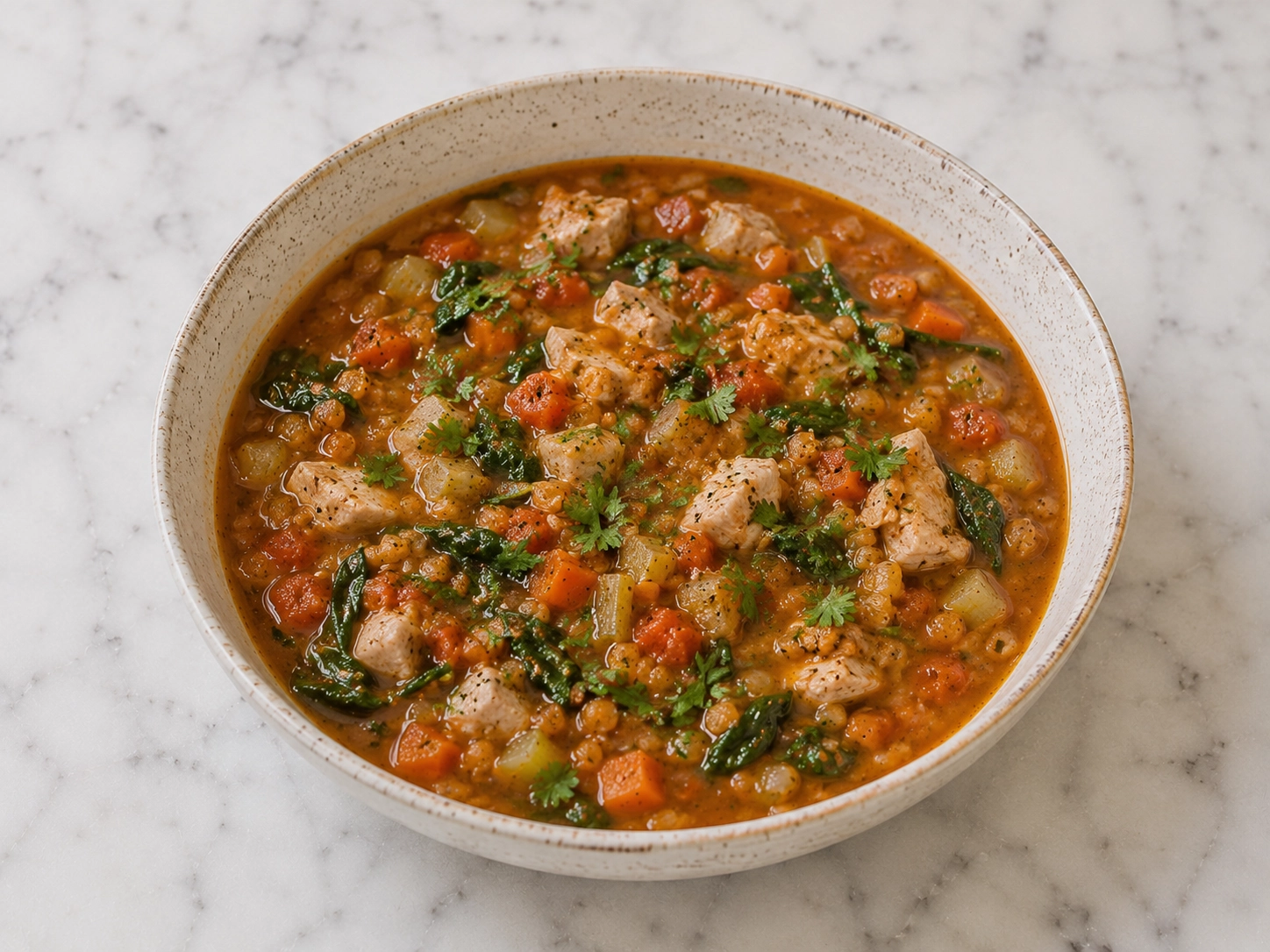 High-Protein Lentil and Chicken Soup with Cumin and Lemon