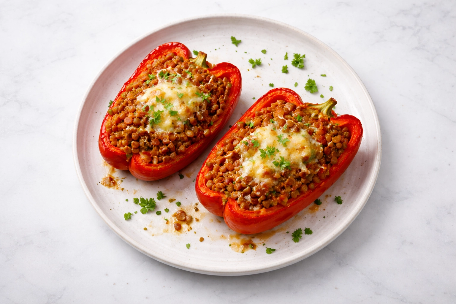 Gevulde paprika met linzen en cottage cheese