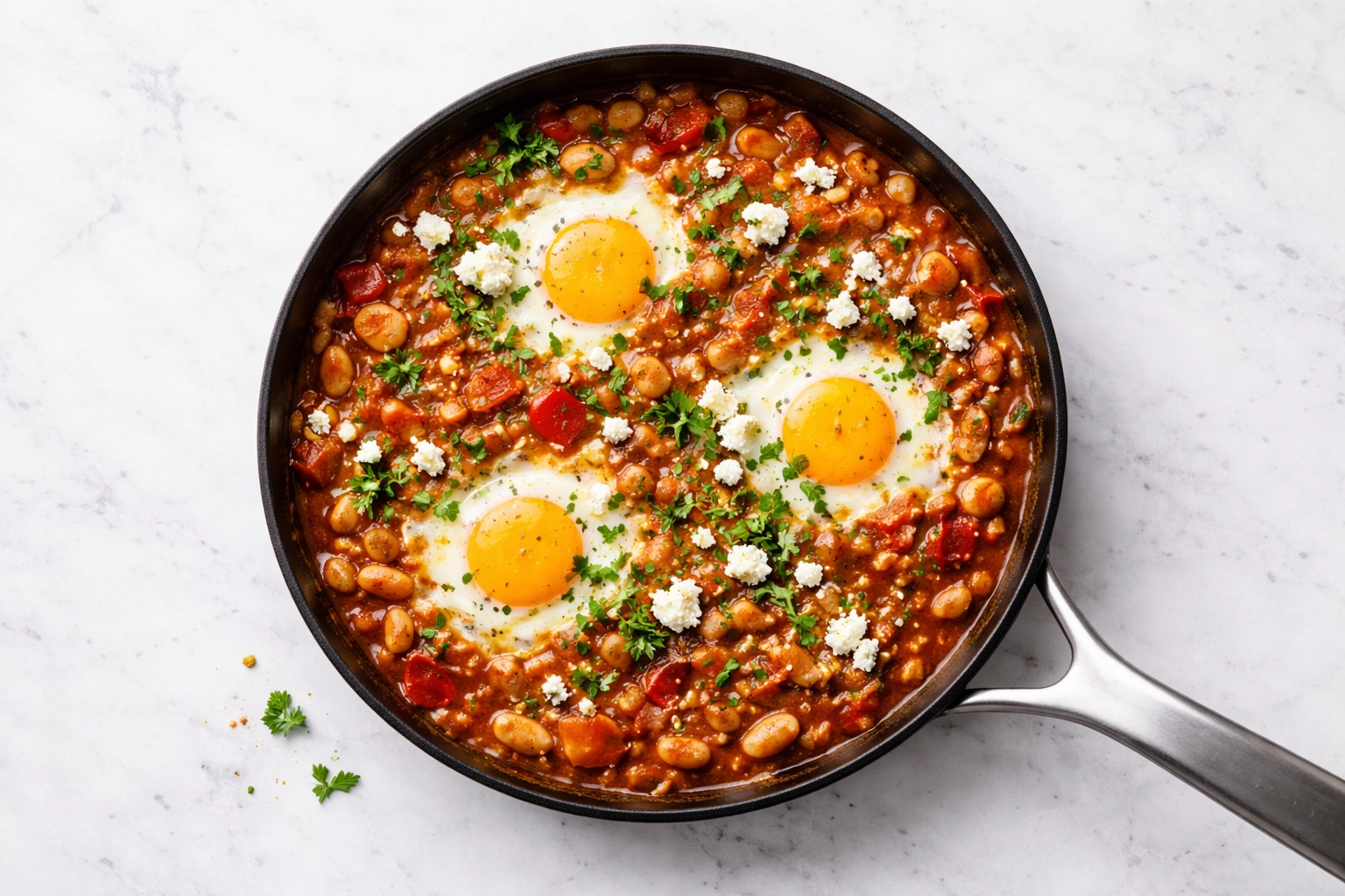 Shakshuka met witte bonen en feta